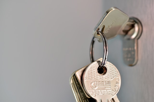 set of keys hanging in door